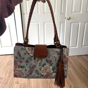 Patricia Nash Rienzo Leather Satchel Shoulder Bag in a Rustic Nature print.